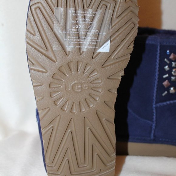 NIB UGG WOMEN'S CLASSIC MINI SUEDE STUDDED SHEARLING LINED BOOTS BLUE‎ - Picture 5 of 7